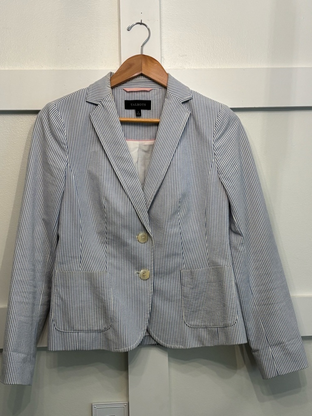 Talbots Blue & White Striped Cotton Blazer